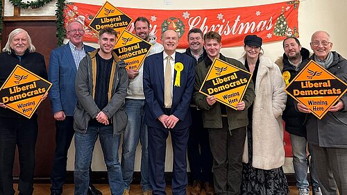 Cllr Watson with Lib Dem colleagues after the by-election count